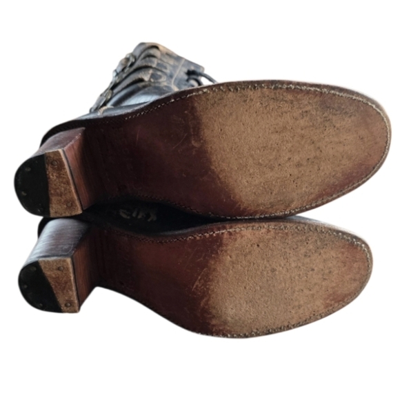 🩶Rare- BED|STÜ "Fiona" Distressed Leather Moto Victorian Combat Boots - Picture 13 of 16